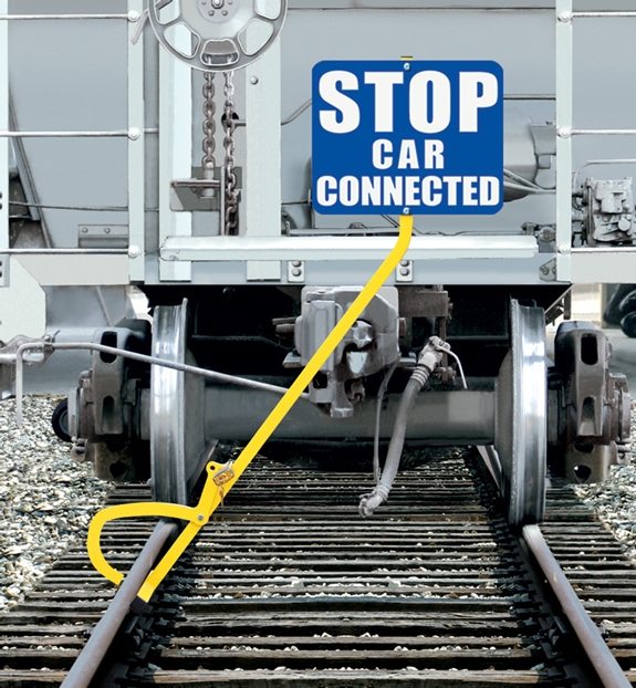 Gale-Proof Sign Holder - Clamp-on steel sign holder fits rail from 75lb./per yd. and up. Antiroll bars hold sign holder to rail in 60 mph wind.  Sign Plate Not Included.